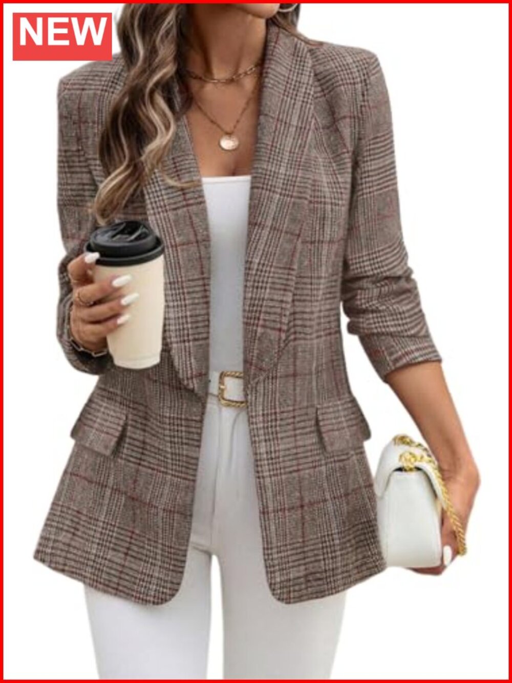 Women's Shawl Collar Plaid Blazer Long Sleeve Business Casual